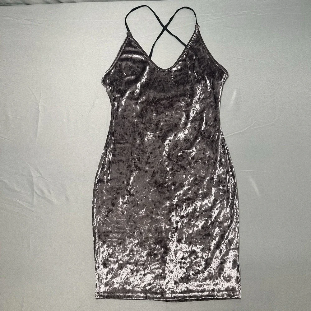 Velvet Bodycon Dress M L‎ Silver Purple Y2K Corset Back Pop Iconic Party Dress